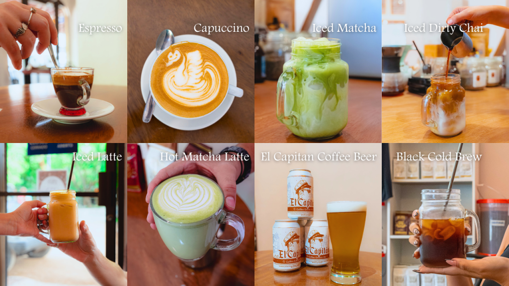 Variety of coffee drinks offered at Derecho Sagrado.